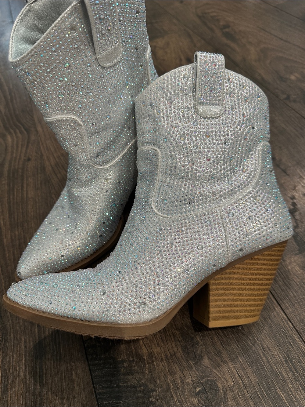 FOREVER Women Rhinestone Block Chunky Heel Ankle Bootie Size 8.5